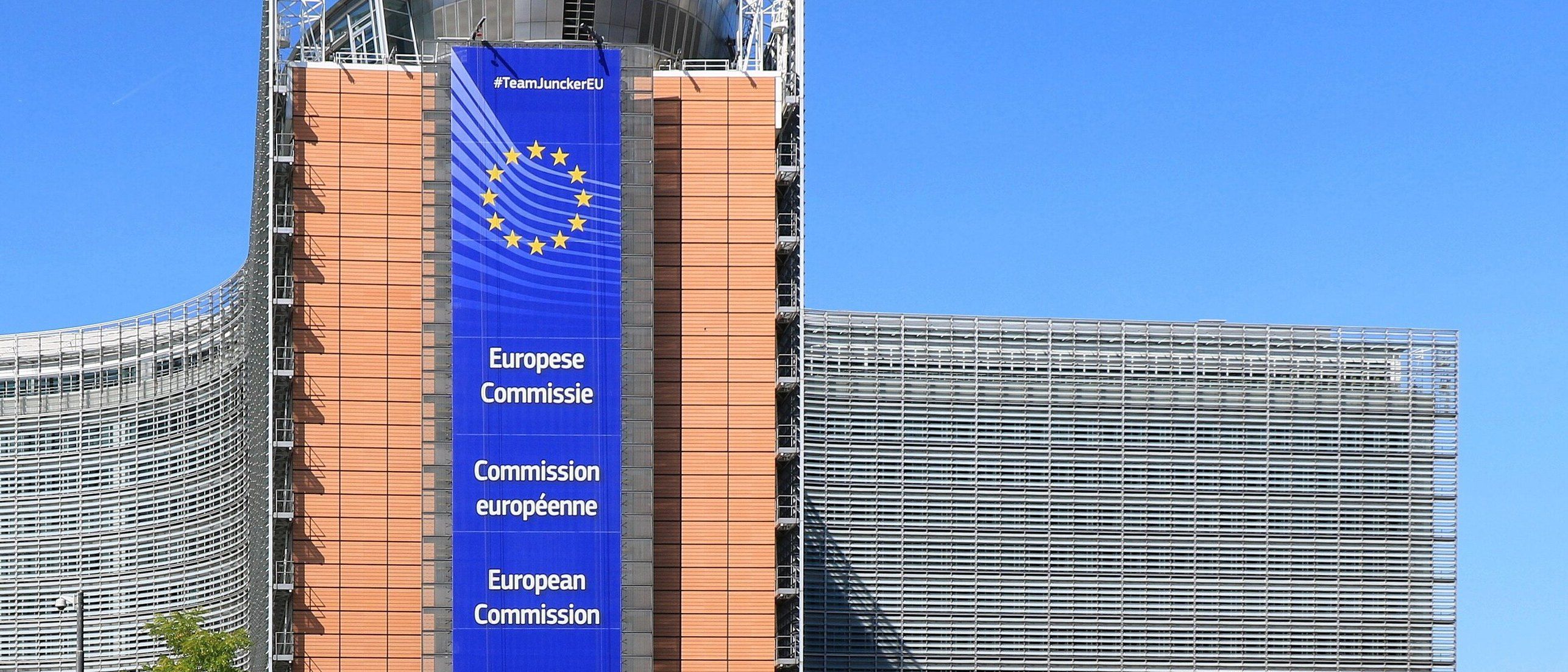 The Berlaymont building in Brussels, headquarters of the European Commission, under a clear blue sky