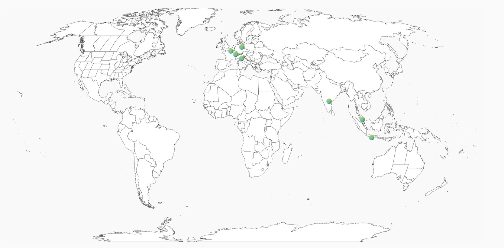 World map showing the Alive Network presence across Europe, India, Singapore, and Indonesia