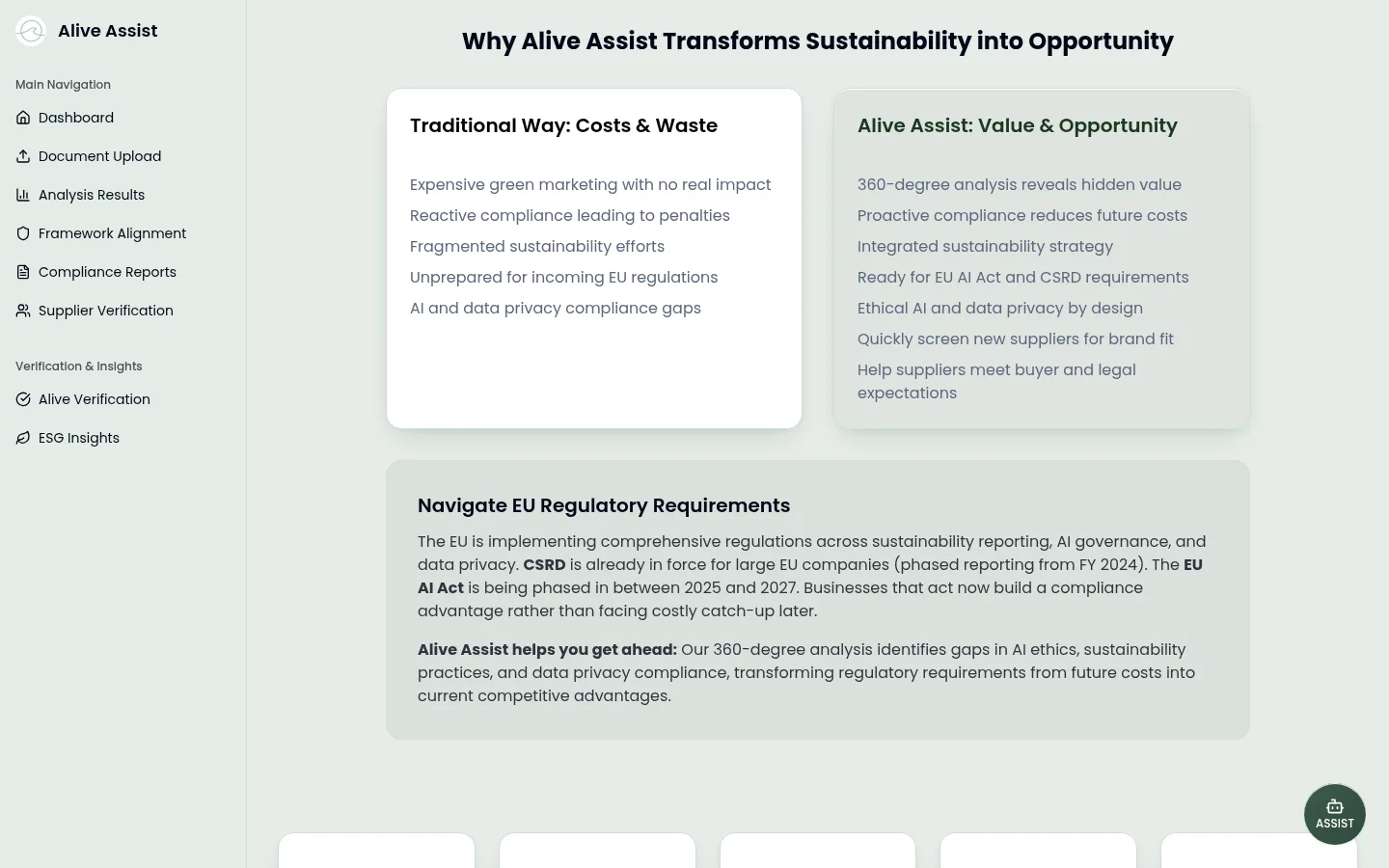 Alive Assist comparing the traditional costs and waste approach with value and opportunity
